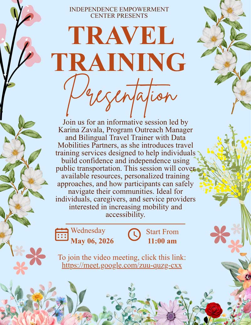 Travel Training Presentation on May 6, 2026 at 11:00am